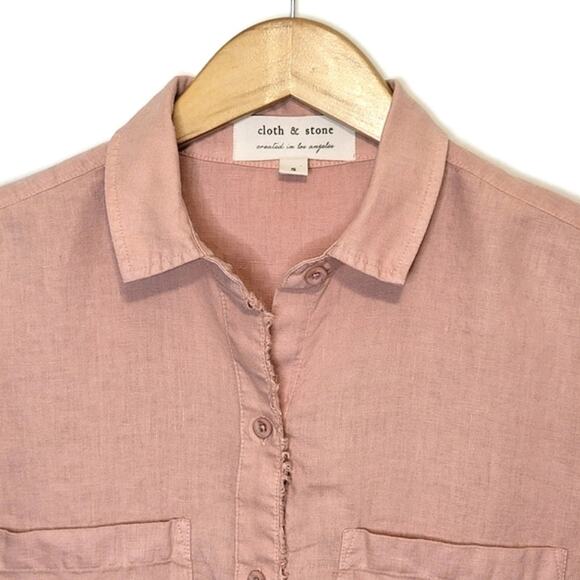 Cloth & Stone Linen Pink Button Down Shirt V Neck Long Sleeve Casual Workwear S - Picture 4 of 13